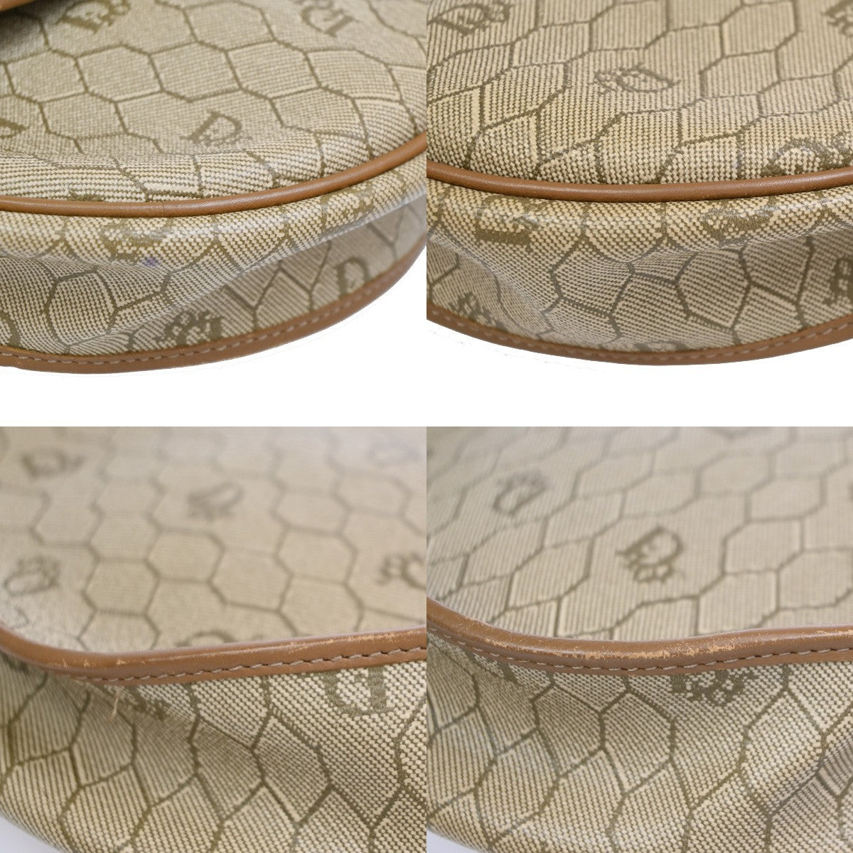 Christian Dior Vintage Honeycomb Canvas, Beige, PVC, Shoulder Bag