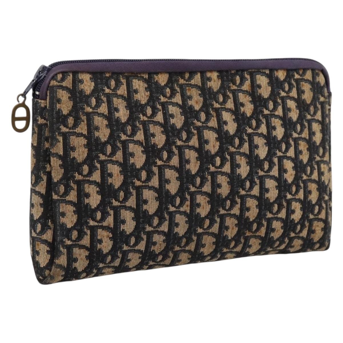 Christian Dior Wristlet Clutch Oblique Canvas, Navy, Canvas, Clutch