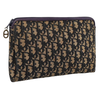 Christian Dior Wristlet Clutch Oblique Canvas, Navy, Canvas, Clutch