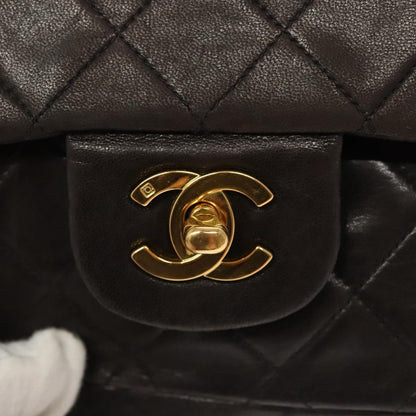 Chanel Vintage Classic Double Flap Bag Quilted Lambskin, BLACK, LEATHER, Shoulder bag