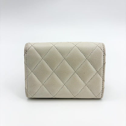 Chanel Classic Flap Card Holder Quilted Caviar, White, Calfskin, Card Holder