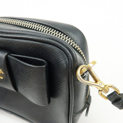 Prada Bow Camera Saffiano Leather, Black, Leather, Crossbody Bag