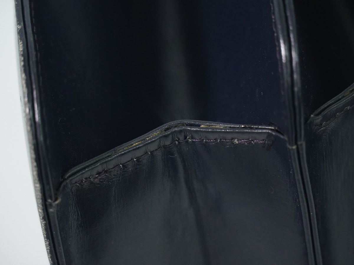 Gucci Vintage Top Handle Flap Leather with Chain Detail, Navy, Leather, Handbag