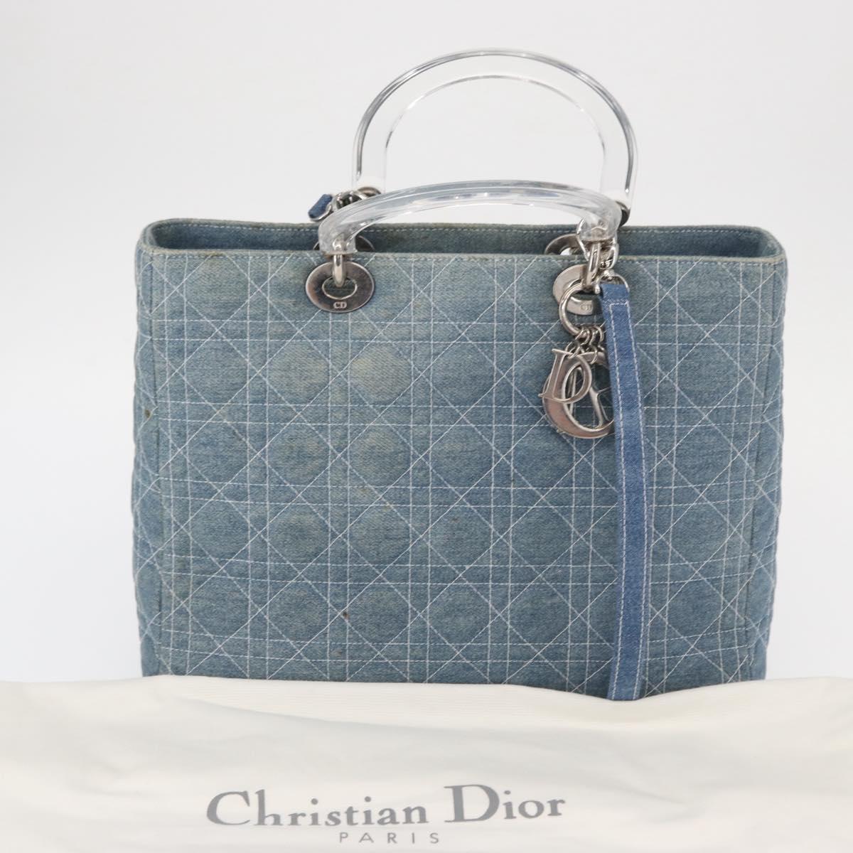Christian Dior Vintage Lady Dior Bag Cannage Quilt Denim, BLUE, CANVAS, Tote bag