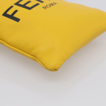 Fendi Logo Drawstring Leather, Yellow, Leather, Handbag