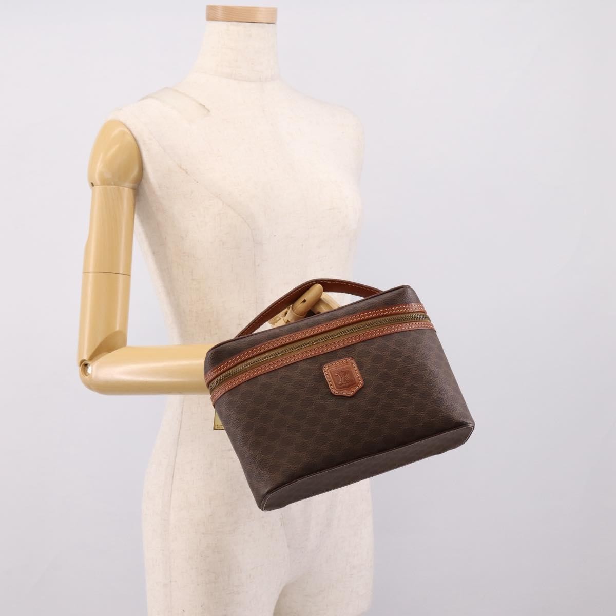 Celine Top Handle Vanity Box Triomphe Coated Canvas, Brown, Canvas, Handbag