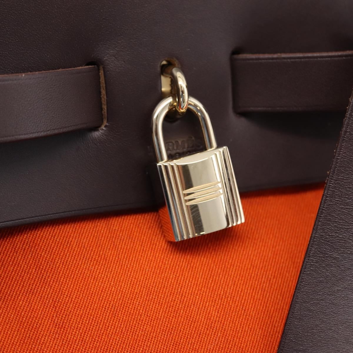 Hermes Herbag A Dos Toile, Orange, Canvas, Backpack
