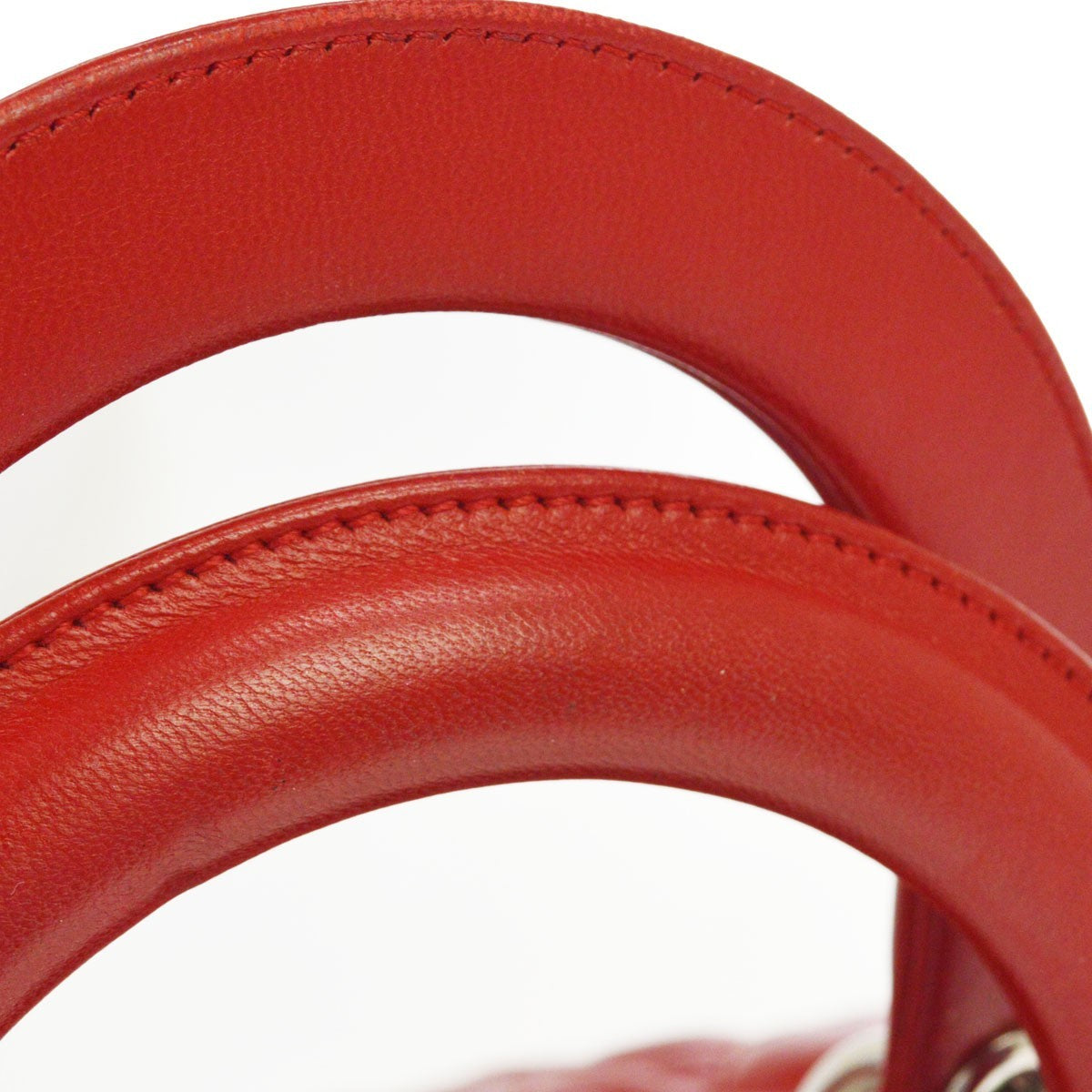 Christian Dior Lady Dior Cannage Quilt Lambskin, Red, Leather, Handbag