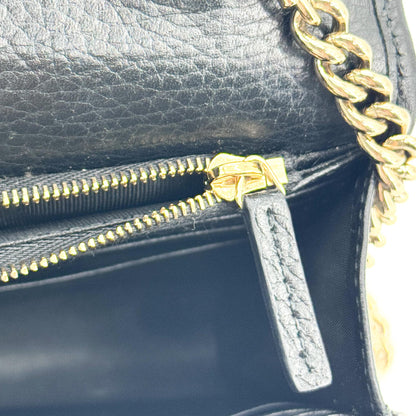 Gucci Interlocking Wallet on Chain Leather, Black, Leather, Shoulder Bag