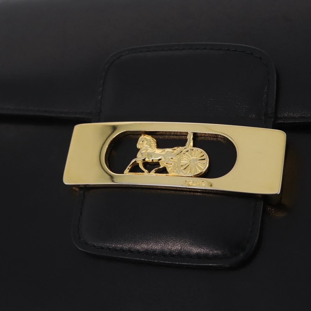 Celine Vintage Carriage Flap Leather, Black, Leather, Handbag