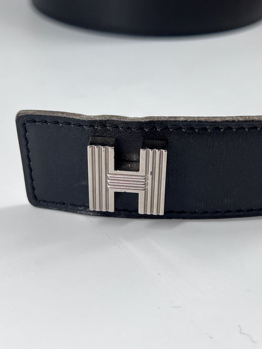 Hermes Lucky H Belt Leather, BLACK, LEATHER, Belts