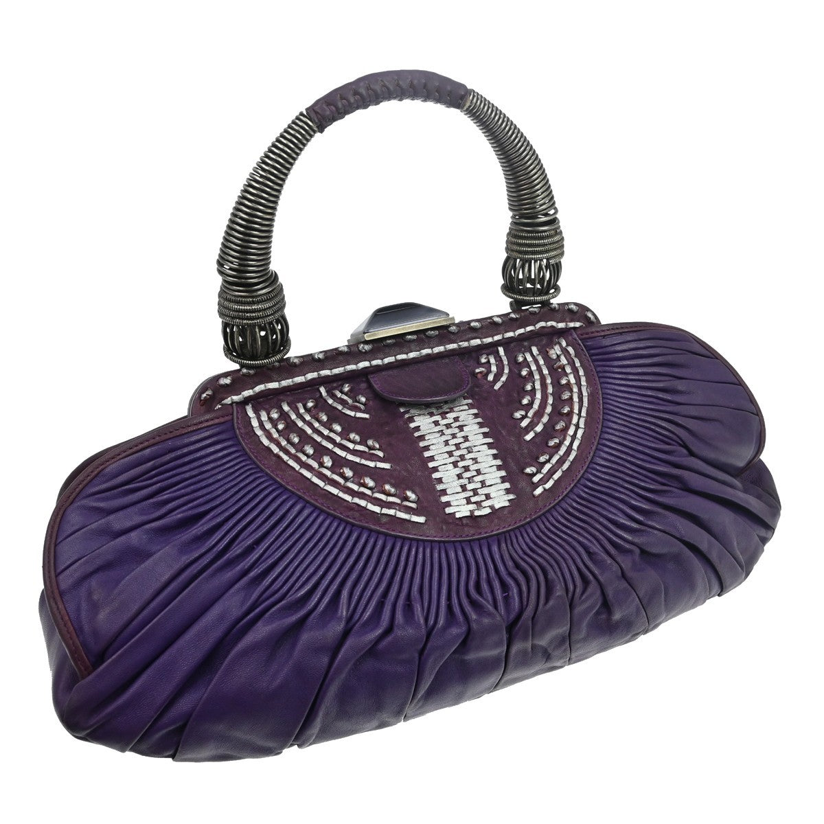 Christian Dior Plisse Frame Pleated Leather, Purple, Leather, Handbag