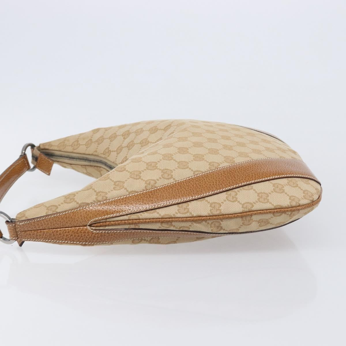 Gucci Vintage Zip Hobo GG Canvas with Leather, Beige, Canvas, Shoulder Bag