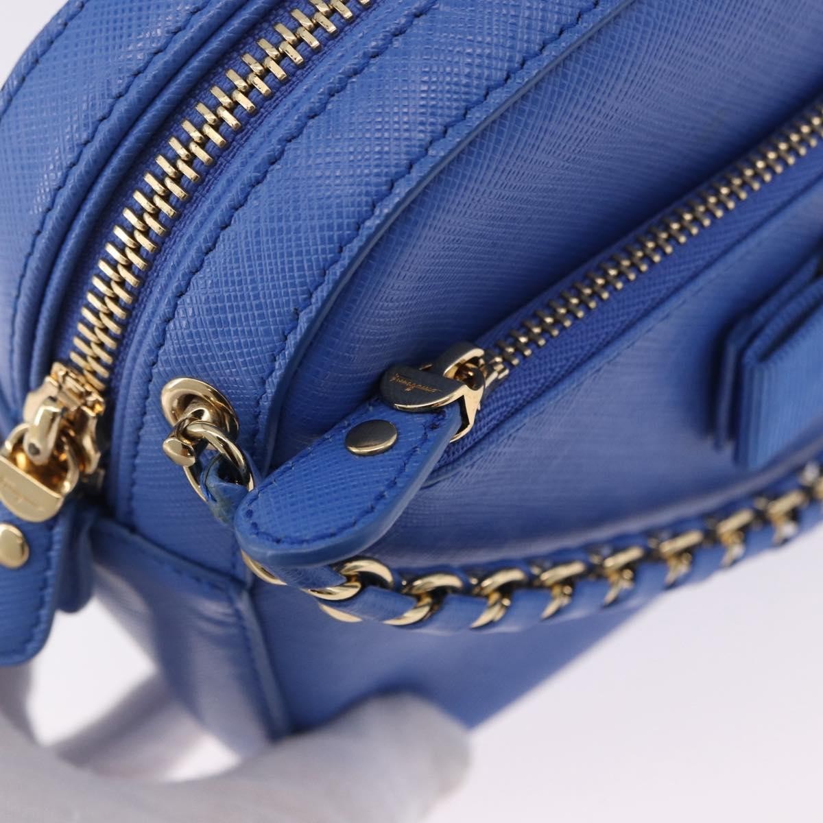 Salvatore Ferragamo Vara Chain Flap Leather, Blue, Leather, Shoulder Bag
