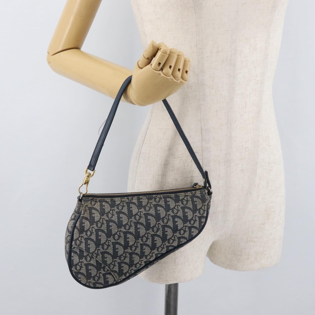 Christian Dior Vintage Saddle Bag Canvas, Navy, Canvas, Clutch