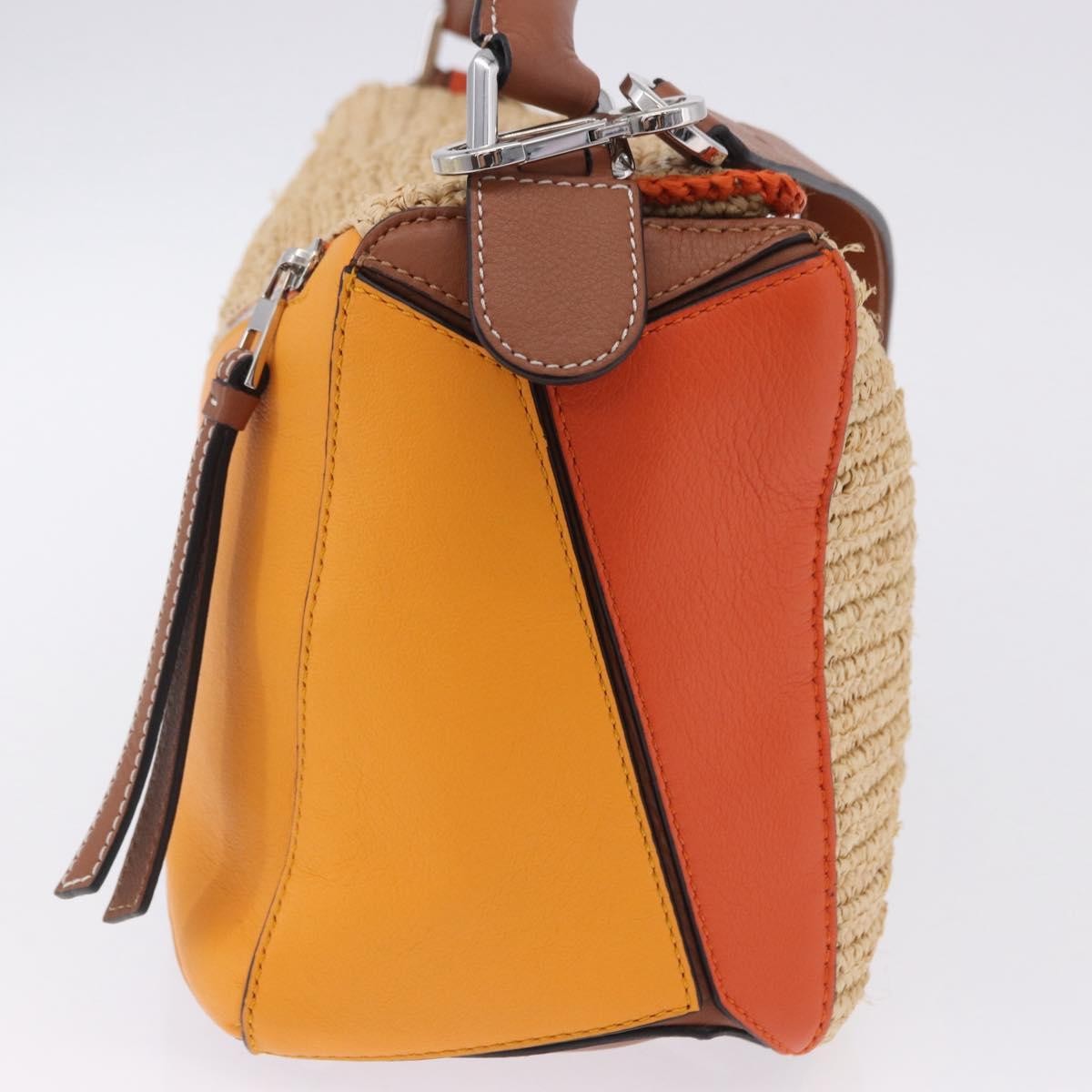 Loewe Puzzle Leather and Raffia, Beige, Leather, Handbag