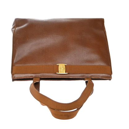 Salvatore Ferragamo Vala tote Embossed Leather, Brown, Leather, Tote Bag