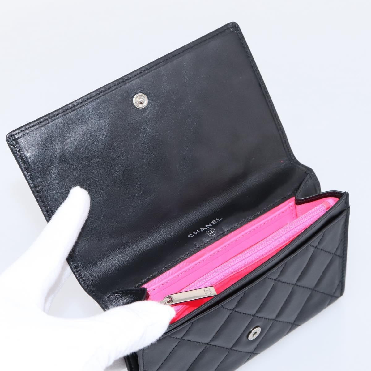 Chanel Cambon Flap Card Case Quilted Lambskin, Black, Leather, Card Holder