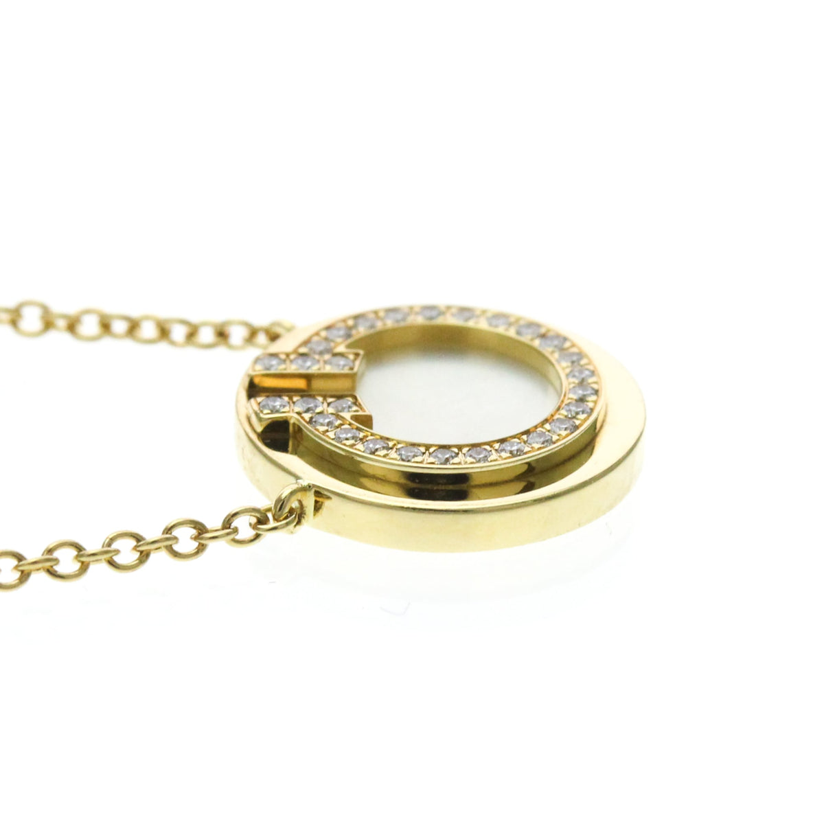 Tiffany & Co. T Circle Pendant 18K Yellow Gold with Diamonds and Mother of Pearl, Gold, Yellow Gold, Necklace
