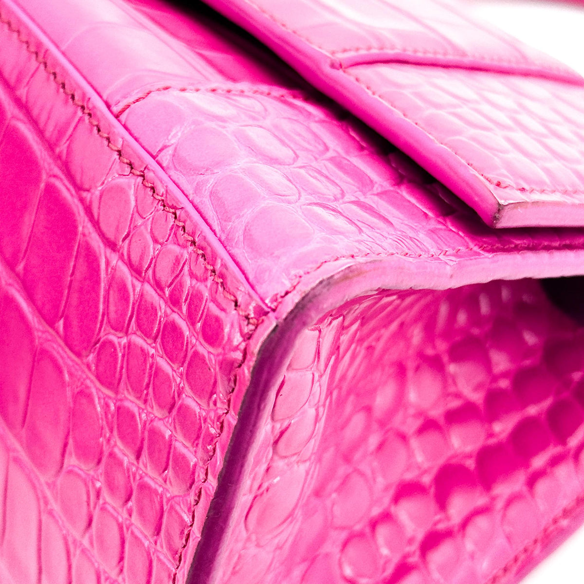 Balenciaga Hourglass Top Handle Crocodile Embossed Leather, Pink, Leather, Handbag