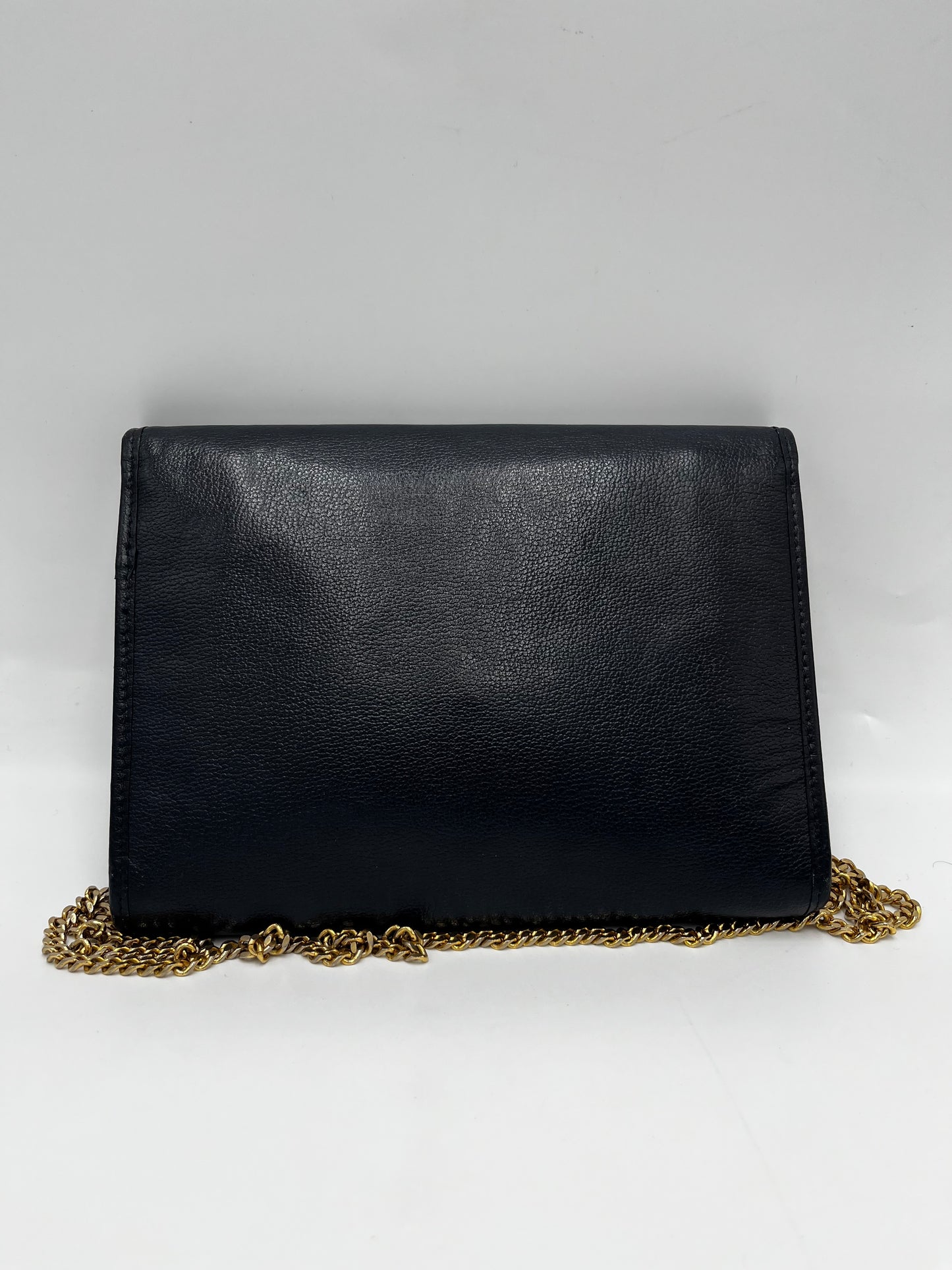 Christian Dior Vintage CD Chain  Shoulder Bag Leather, Black, Leather, Clutch