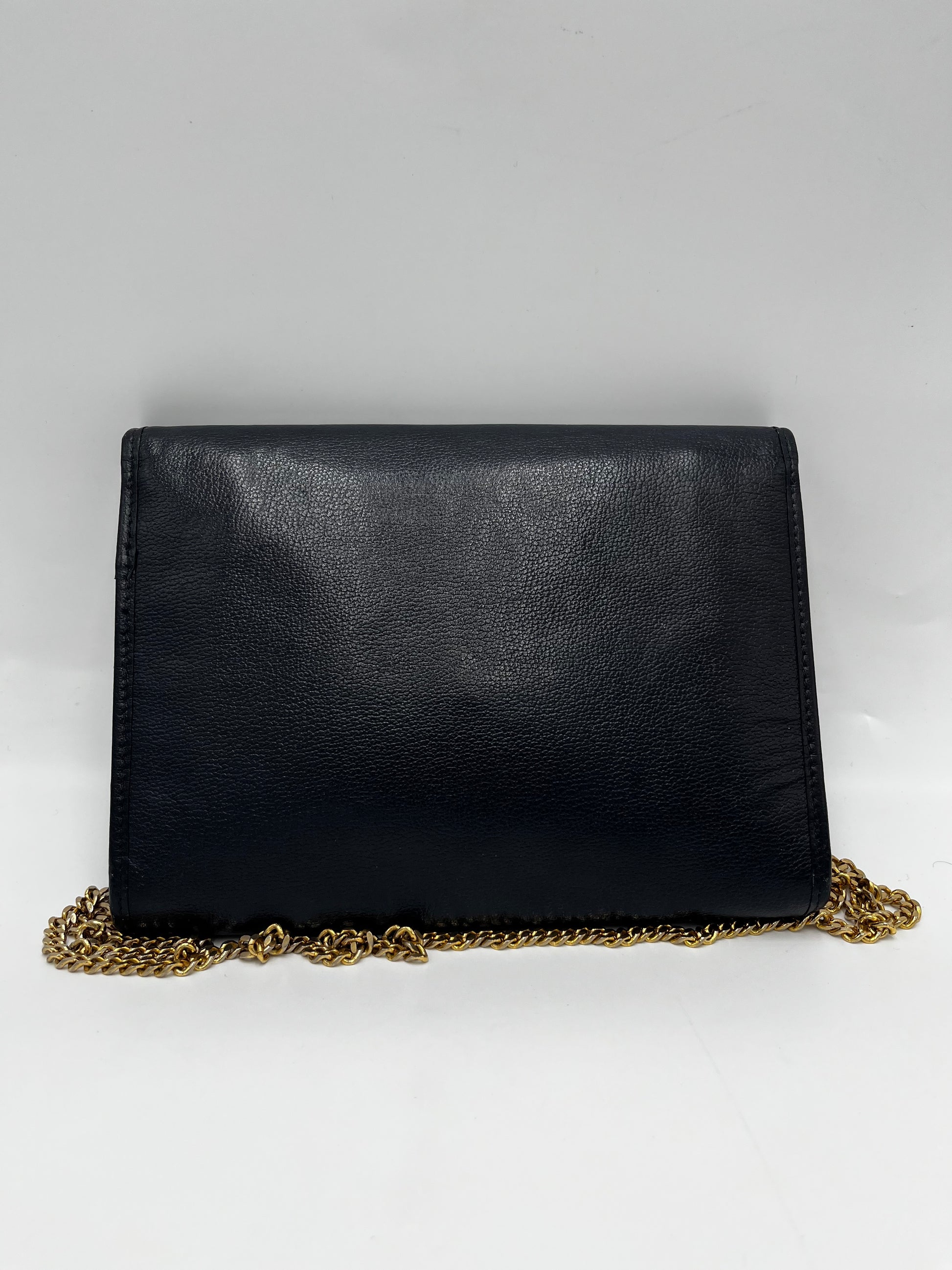 Christian Dior Vintage CD Chain  Shoulder Bag Leather, Black, Leather, Clutch