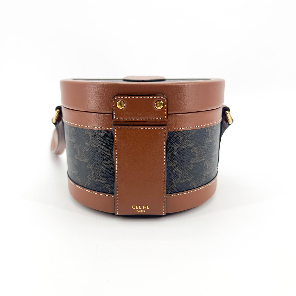 Celine Tambour Triomphe Coated Canvas, Black, Canvas, Handbag