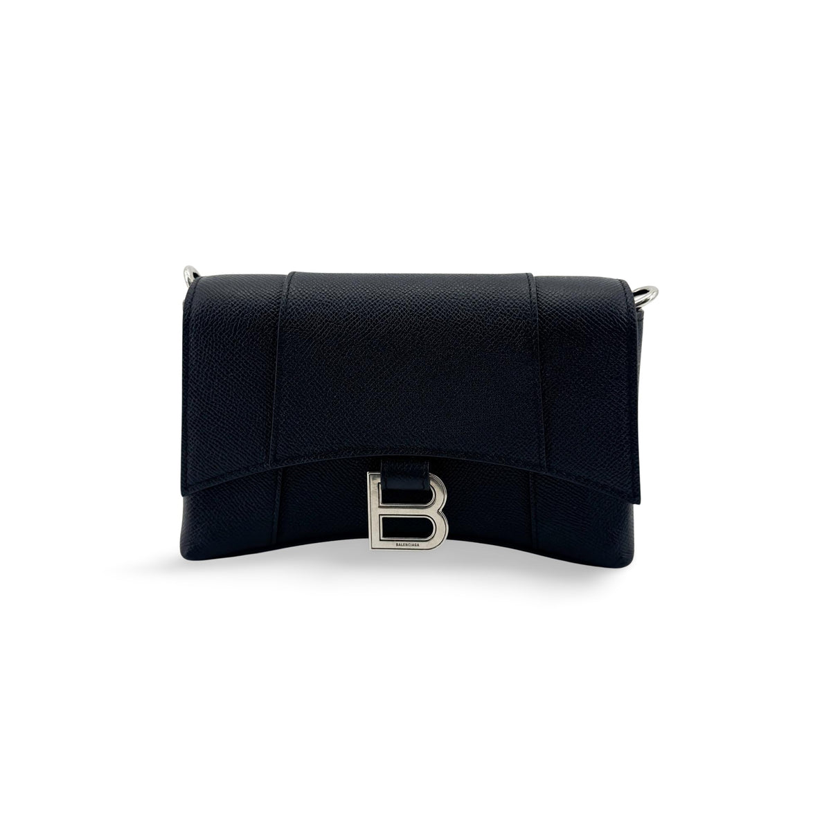 Balenciaga Hourglass Chain Leather, Black, Leather, Shoulder Bag