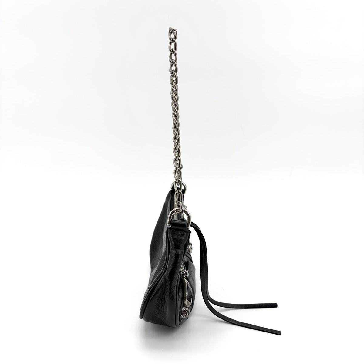 Balenciaga Le Cagole Giant Studs Chain Leather, Black, Leather, Shoulder Bag