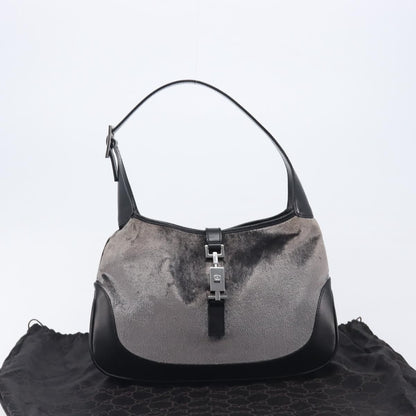 Gucci Vintage Jackie Shoulder Velvet and Leather, Black, Velvet, Handbag