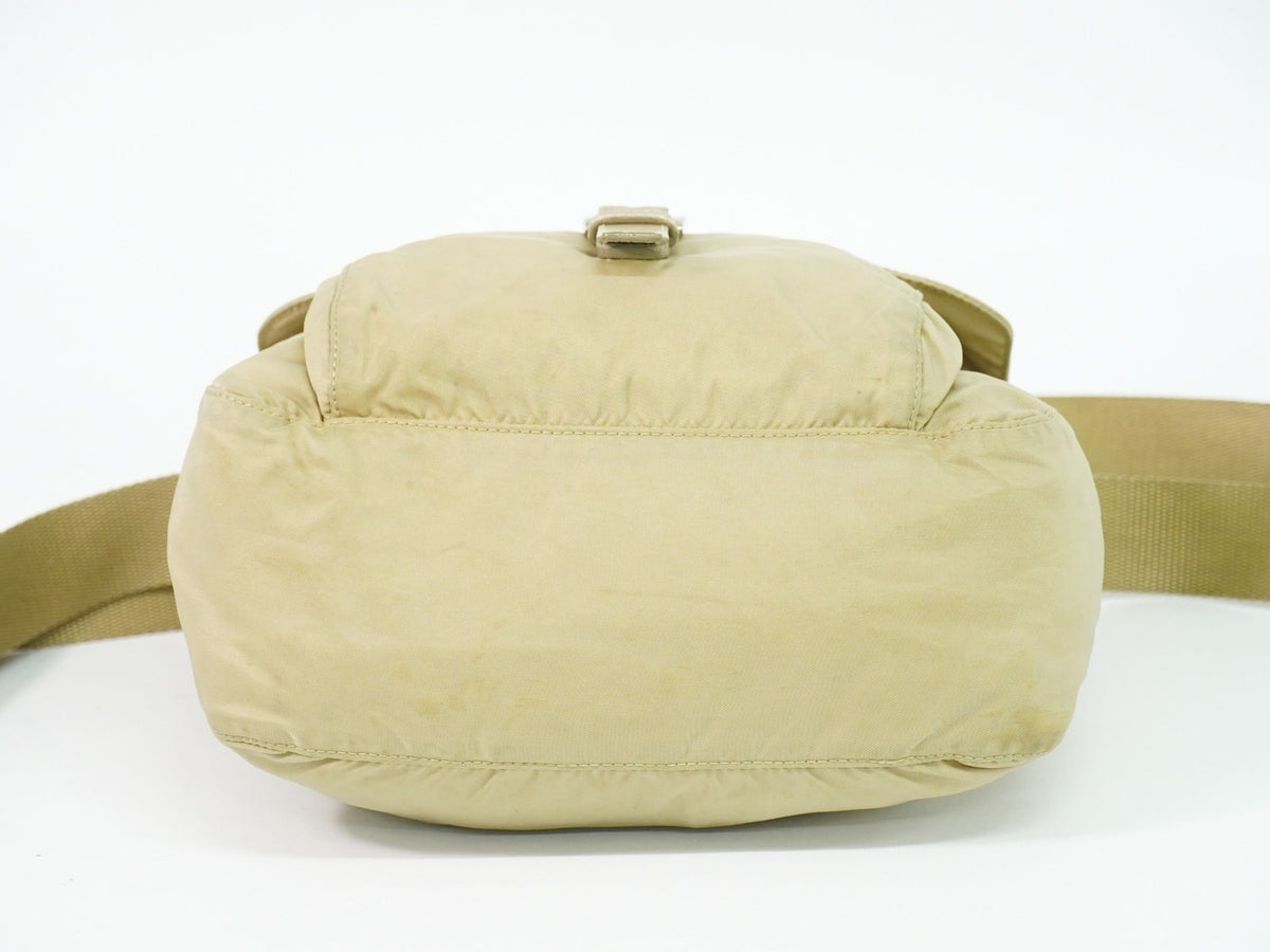 Prada Buckle Messenger Tessuto, Beige, Nylon, Shoulder Bag
