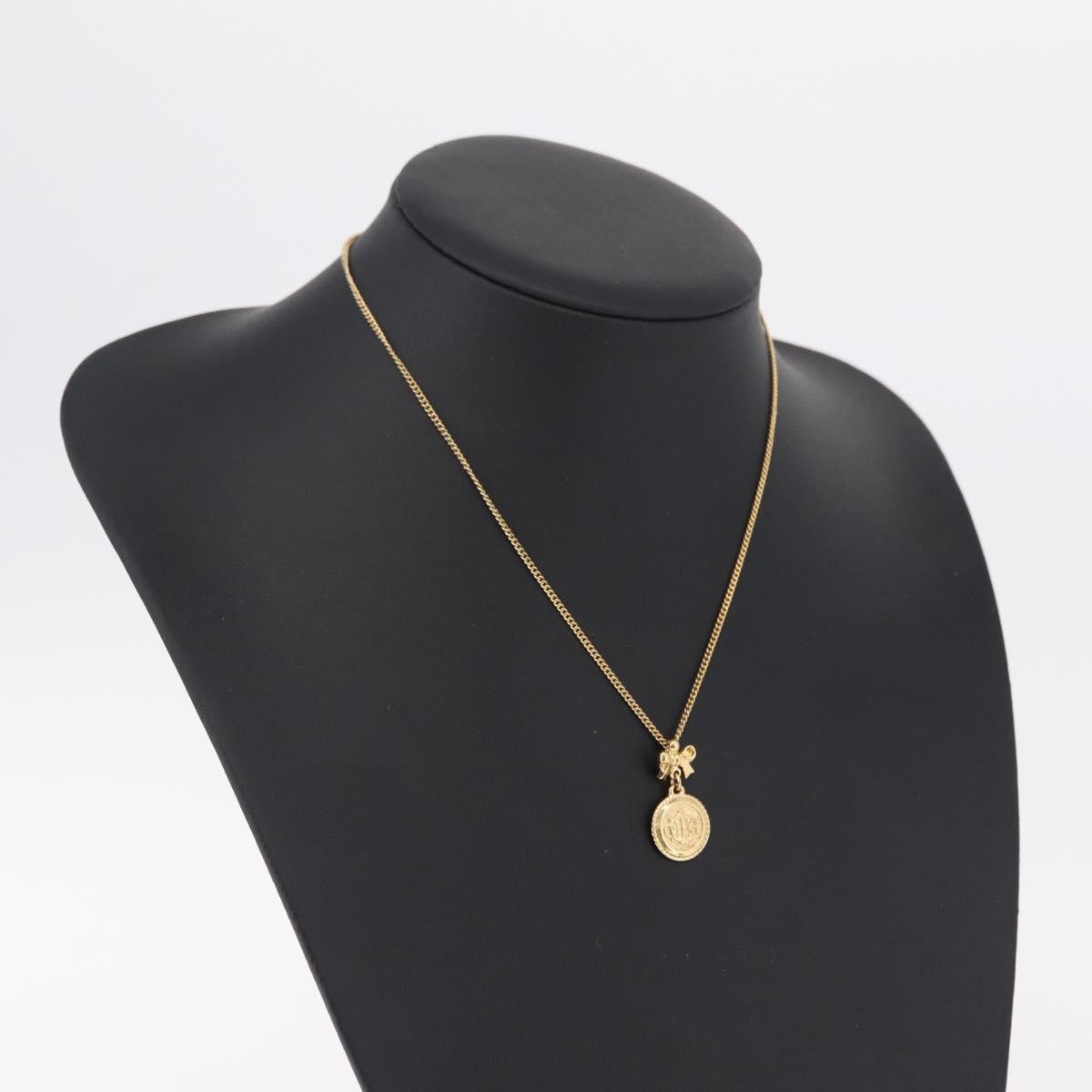 Christian Dior Round Logo Pendant Metal with Crystal, Gold, Metal, Necklace