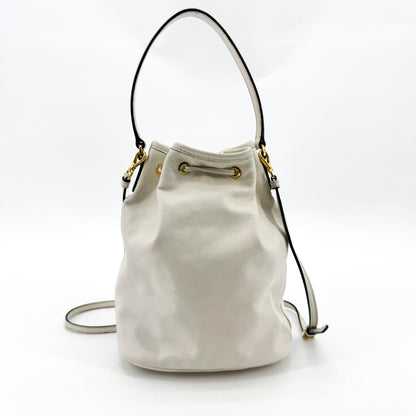 Prada Duet Drawstring Bucket Leather, White, Leather, Handbag