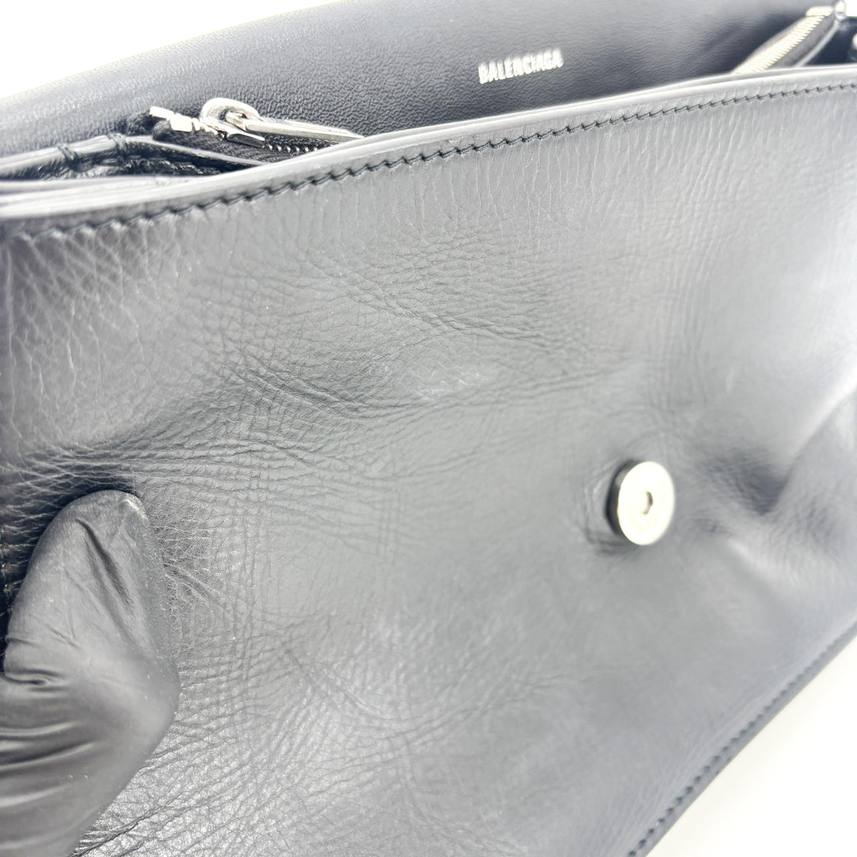Balenciaga Downtown Soft Hourglass Leather, Black, Leather, Shoulder Bag