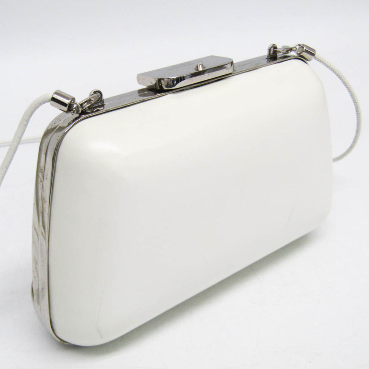 Balenciaga Hard Case Clutch Leather with Metal Detail, White, Leather, Clutch