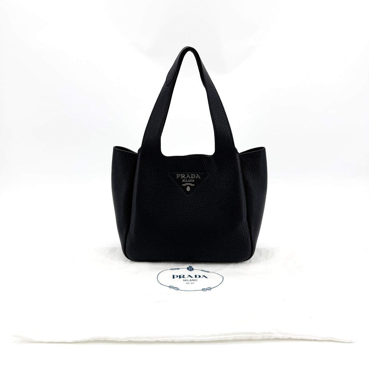 Prada Flou Dynamique Open Vitello Daino, Black, Leather, Tote Bag