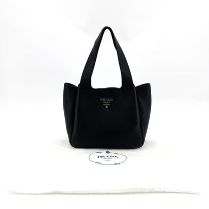 Prada Flou Dynamique Open Vitello Daino, Black, Leather, Tote Bag
