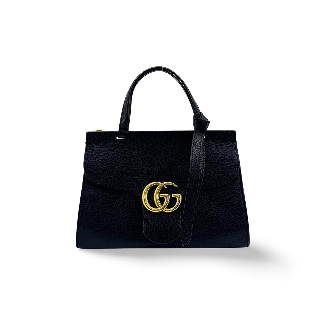 Gucci GG Marmont Top Handle Leather, Black, Leather, Handbag