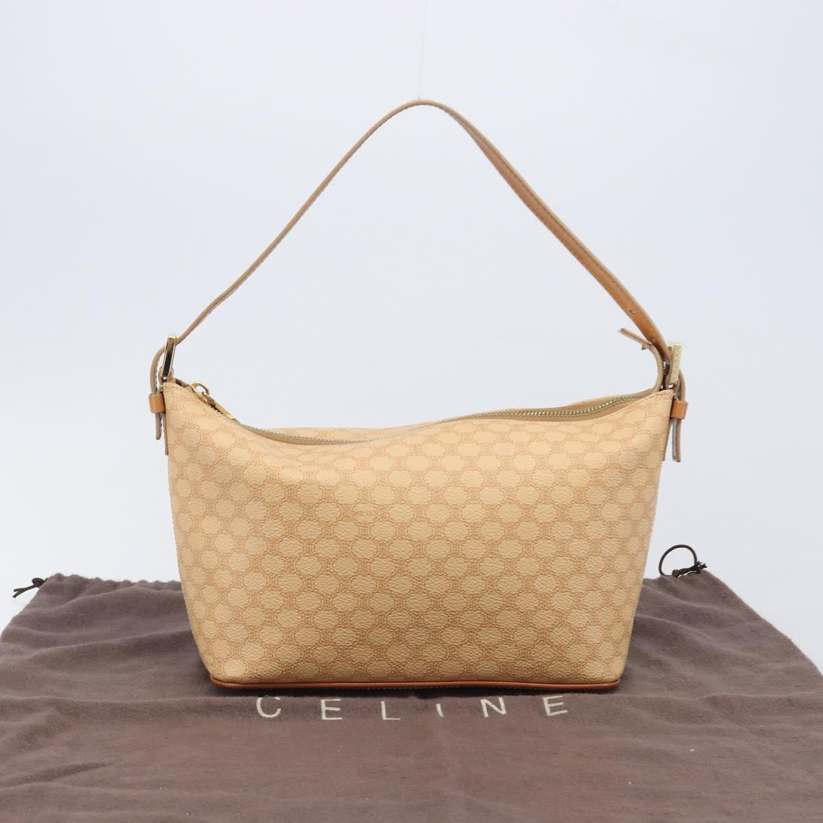 Celine Vintage Zip Hobo Macadam Canvas, Beige, Canvas, Shoulder Bag