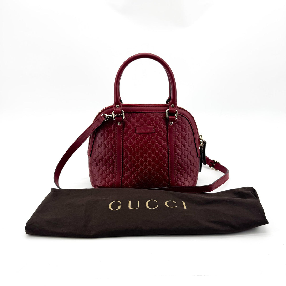 Gucci Convertible Dome Satchel Guccissima Leather, Burgundy, Leather, Handbag