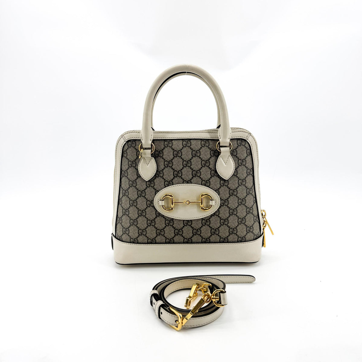 Gucci Horsebit 1955 Top Handle GG Coated Canvas with Leather, Beige, Canvas, Handbag