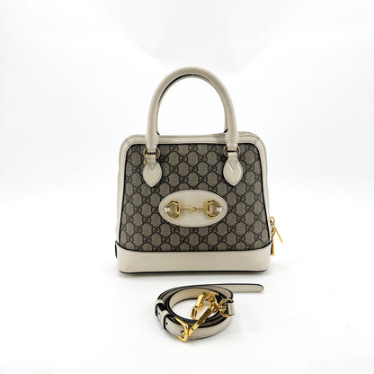 Gucci Horsebit 1955 Top Handle GG Coated Canvas with Leather, Beige, Canvas, Handbag