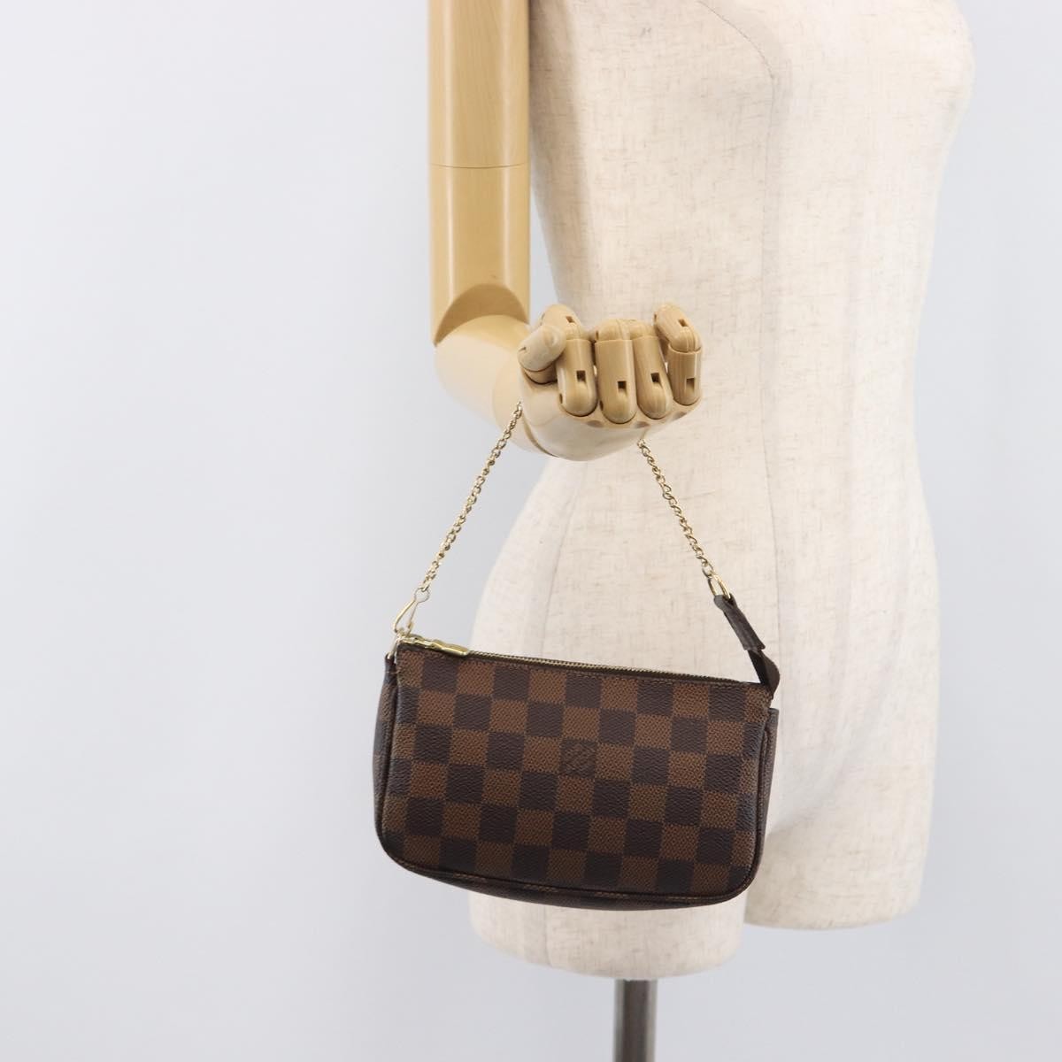 Louis Vuitton Pochette Accessoires Damier Ebene, Brown, Canvas, Clutch