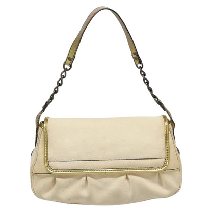 Fendi Chain Baguette Patent, Beige, Canvas, Shoulder Bag
