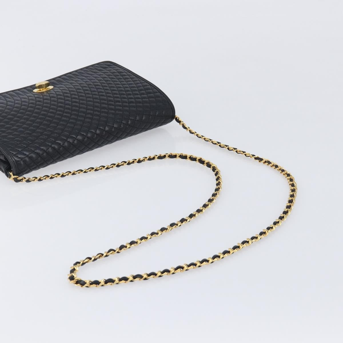 Bally Vintage Chain Quilted Leather, Black, Leather, Shoulder Bag