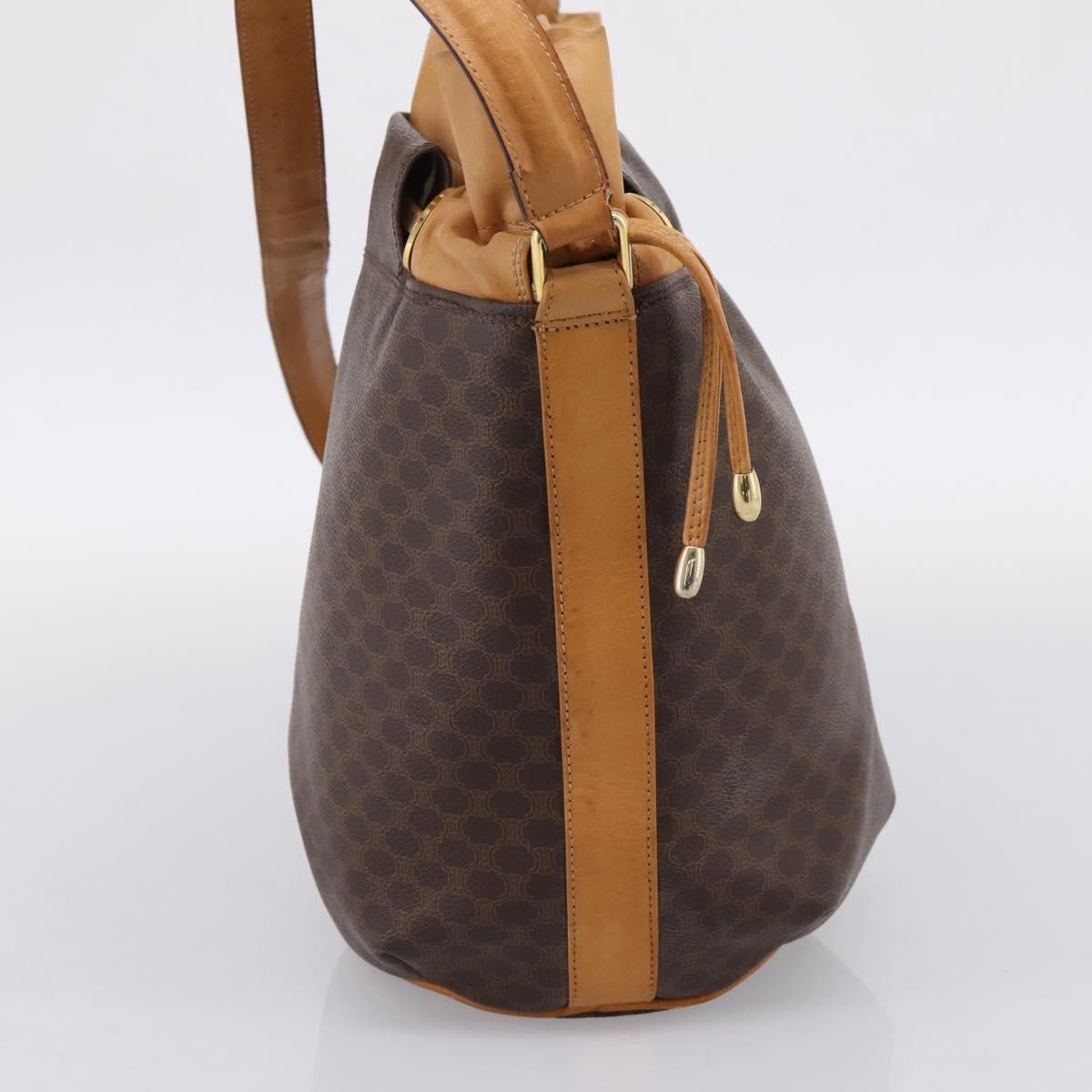 Celine Vintage Macadam Canvas and Leather, Brown, Canvas, Shoulder Bag