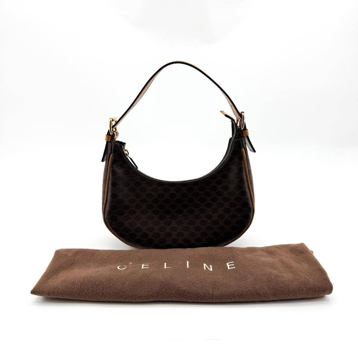 Celine Ava Triomphe Coated Canvas, Black, Canvas, Handbag