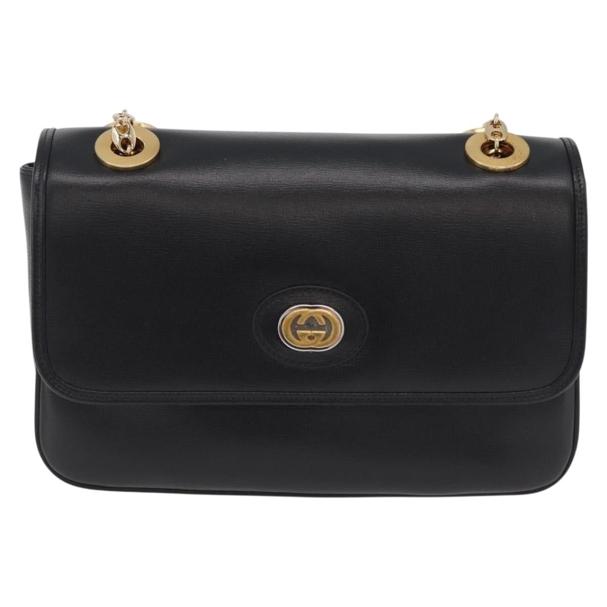 Gucci Marina Chain Flap Leather, Black, Leather, Shoulder Bag