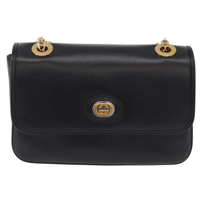 Gucci Marina Chain Flap Leather, Black, Leather, Shoulder Bag
