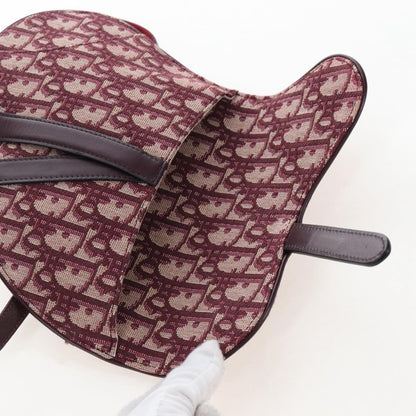 Christian Dior Saddle Belt Oblique Canvas, Burgundy, Canvas, Handbag